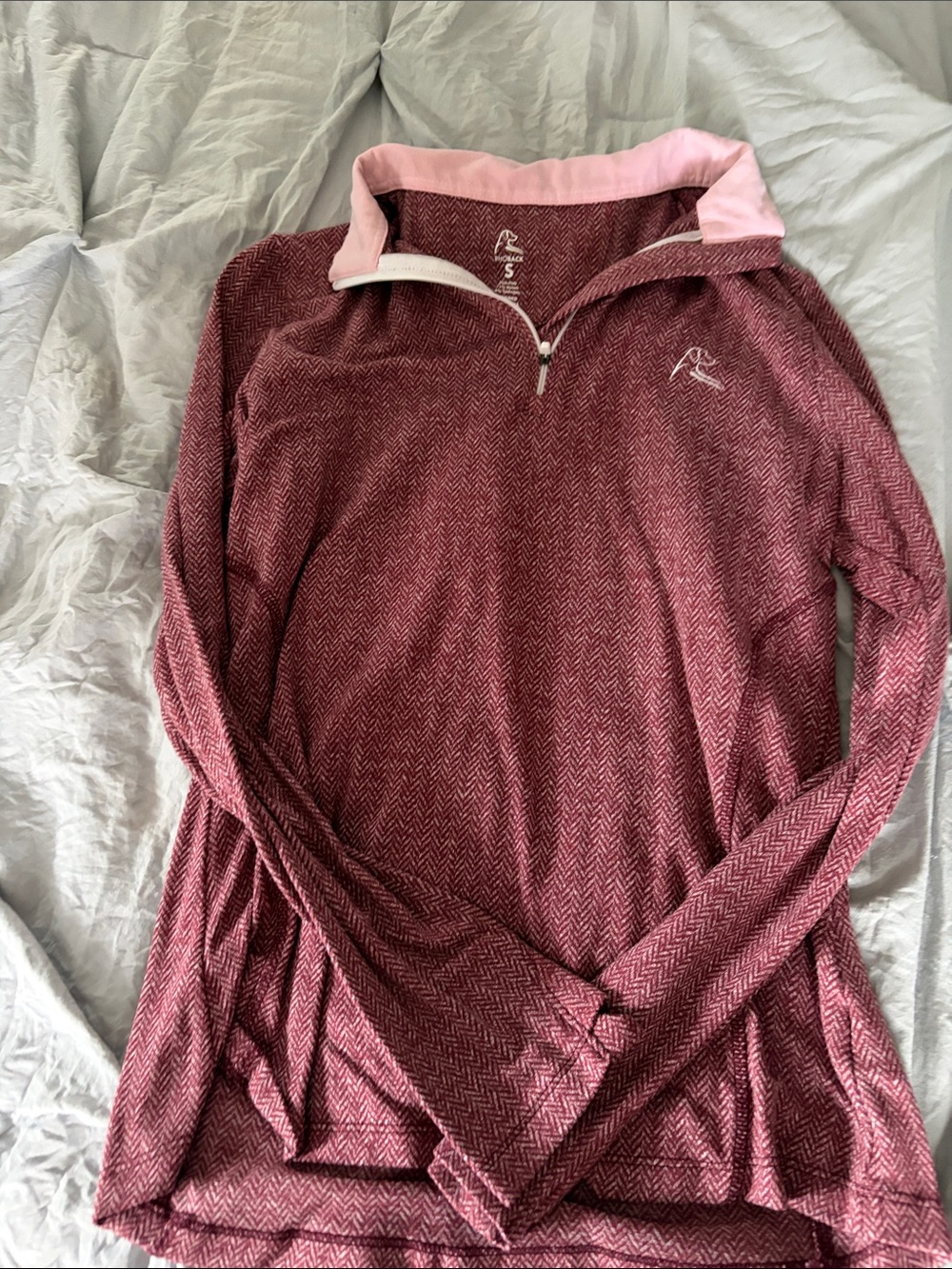 Rhoback Maroon Herringbone Quarter-Zip Pullover with Pink Collar